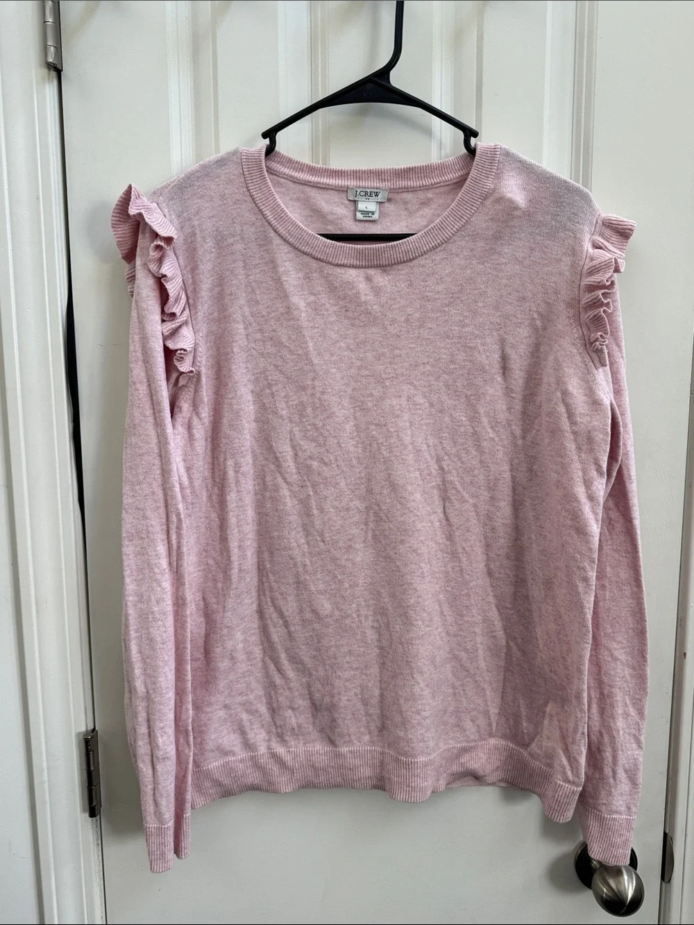 J. Crew Pale Pink Ruffle-Shoulder Sweater
